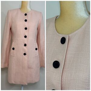 NWT Karl Lagerfeld Tweed Topper Long Blazer Coat Size 4 Sherbet Pink Collarless